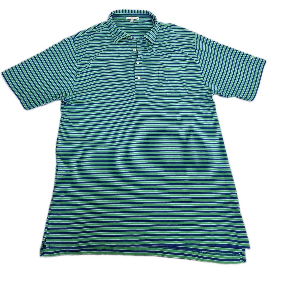 Peter Millar Summer Comfort Shirt XL Blue Green Mens Striped Broadmoor Golf Club
